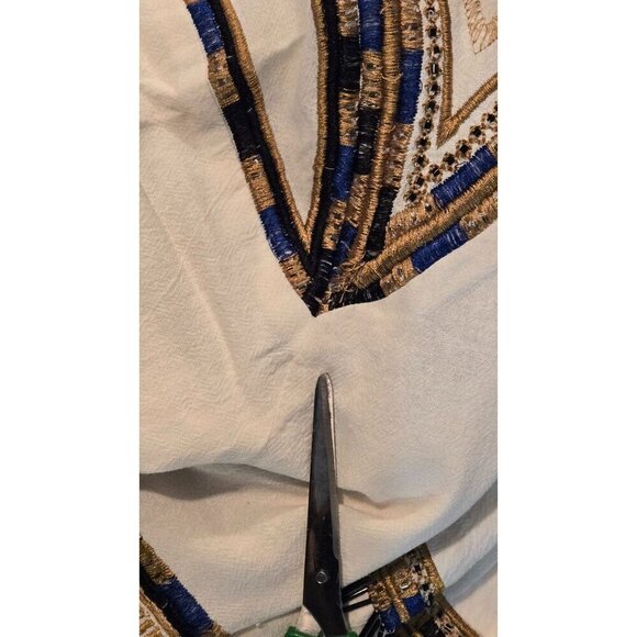 Lovestich Boho Blouse Cream Cotton Sz S Arabian Nights Beaded Hippie Embroidery - Picture 11 of 16